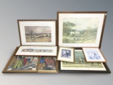 A group of hunting prints, tapestries, etc.