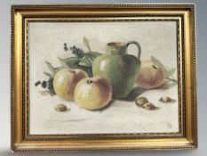 Danish School : Still life with fruit, oil on canvas, 29 cm x 22 cm.