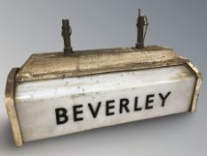 An illuminated plastic railway sign 'Beverley', width 67 cm.