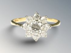 An 18ct yellow gold diamond cluster ring, approximately 0.5ct.