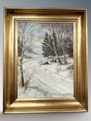 W Gidsbrud : Pathway in snow, oil on canvas, 29 cm x 38 cm.