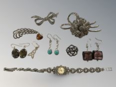 A group of silver and marcasite jewellery