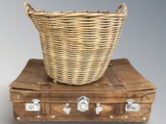 A leather suitcase, width 77 cm,