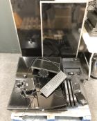 A quantity of TV screens / monitors, printer, PC tower, etc.