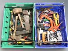 A quantity of vintage and modern hand tools, clamps, etc.