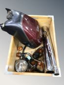 A group of motorcycle parts including lights, Honda fuel tank, exhausts.