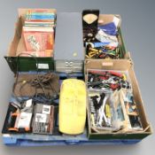 A large quantity of hand tools, an enameled metal index chest, shoe-polishing stand,