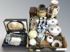 Oriental wares including reproduction blue and white porcelain vases, a cork diorama,