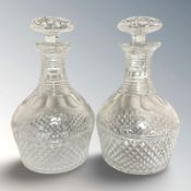 A pair of early 19th century hobnail crystal decanters with stoppers, height 22 cm.
