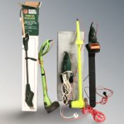 An aluminium step ladder and a group of electric garden tools including hedge trimmer, strimmer,