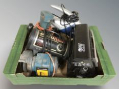 A Black & Decker router, two heaters,