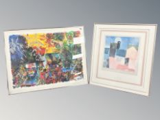 Danish School : Abstract composition, colour print, indistinctly signed, 60 cm x 80 cm,