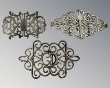 Three antique silver buckles CONDITION REPORT: 50.7g, 44.1g, 27.9g.