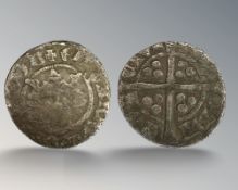 An Edward II (1307-1327) silver long cross penny, Canterbury Mint. Good, though rubbed.
