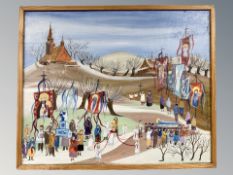 Continental School : A procession, oil on canvas, 33 cm x 40 cm, indistinctly signed.