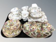 Fifteen pieces of Royal Winton floral decorated tea china and a further seventeen pieces of Tuscan