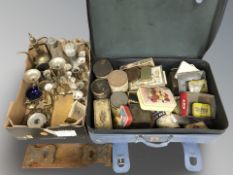A quantity of EPNS and other metal wares, a quantity of antique tins, etc.
