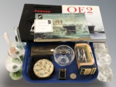 A Cunard 40th anniversary commemorative book, a Corgi die cast car, lighter,