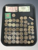 A small quantity of bank notes, crowns and other coins.