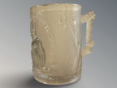 A rare Victorian glass rowing tankard 'Edward Hanlan, Champion of the World November 15th 1880,