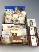 A large quantity of Royal Mail Post Office picture cards, assorted stamps, albums, etc.