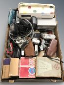 A quantity of cameras including Halina, Comet, etc, together with radios, satnav, headphones, etc.