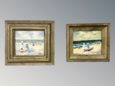 Lusaka : Figures on a beach, oil on canvas, 22 cm x 24 cm,