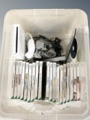 A Nintendo Wii console, various games, controllers, etc.