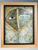 Rona (Contemporary) : Abstract portrait, oil on board, signed and dated 2003, 35 cm x 26 cm.