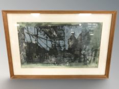 G Sargeant : Urban scene with scaffolding, mixed media, signed and dated 1966, 26 cm x 43 cm.