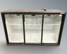 A commercial under-bench glass door refrigeration cabinet,