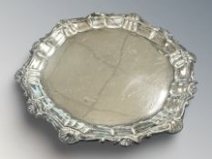 A George II silver card tray, Francis Pages, London 1742, diameter 17cm.