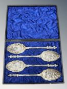 A boxed set of four apostle spoons