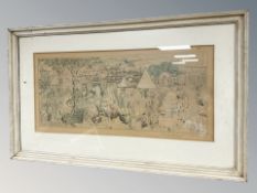 Continental School : Figures at a town fair, colour chalks, indistinctly signed, 21 cm x 51 cm.