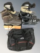 A pair of men's boots, pair of Outtrek cycling shoes, etc.