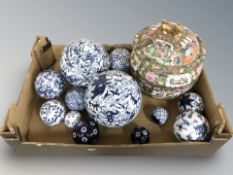 A 20th century Cantonese porcelain temple jar and cover and a quantity of reproduction blue and