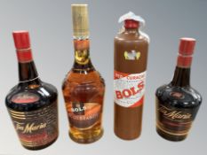 Four bottles of liqueur alcohol to include two bottles of Tia Maria and two bottles of Bols.
