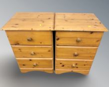 A pair of modern pine three drawer bedside chests,