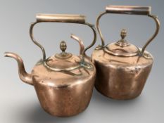 Two Victorian copper kettles,
