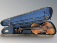 A late 19th century violin with two piece 14