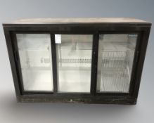 A commercial under-bench glass door refrigeration cabinet,