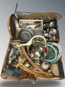 Assorted metal wares, cutlery, teak coat hangers, EPNS items.