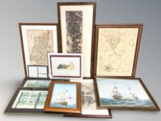 A group of pictures and prints including J.