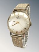 A gent's vintage 9ct gold Marvin Revue wristwatch, silvered dial with gilt baton numerals,