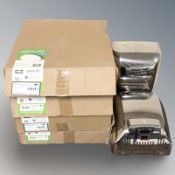 Boxed LED bulk head lights and two chrome hand dryers