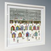 Gordon Barker (Contemporary) : On the Beach in the Snow, acrylic, signed and framed, 25.5 cm x 25.