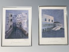 A pair of continental colour prints depicting Venice, each 30 cm x 24 cm.