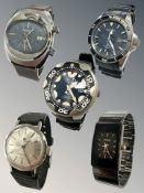 A gent's stainless steel Memostar wristwatch with alarm, date aperture,