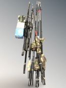 A group of fishing rods including a Shakespeare Mustang Pier 2.