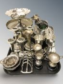 EPNS wares including several bud vases, toast rack, goblets, tazzas,